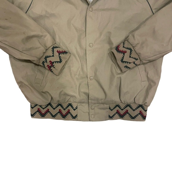 VTG 80s West Ark Navajo Aztec Bomber Jacket Tan Made In USA Sz Large Snap Button - Picture 5 of 13